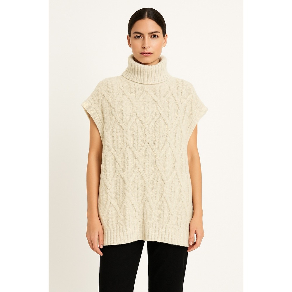 Theory Bosley‎ C Cable Knit Sleeveless Turtleneck Sweater Wool Vest Blend ML